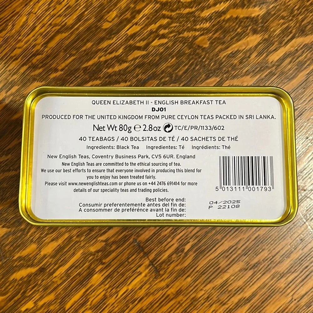 🇬🇧 QUEEN ELIZABETH II ENGLISH BREAKFAST TEA Sealed Tin w/ 40 English teabags ✨